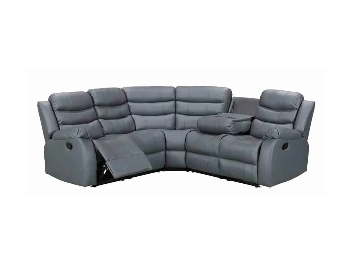 Roma Recliner Corner Sofa Grey Faux Leather - Image 2