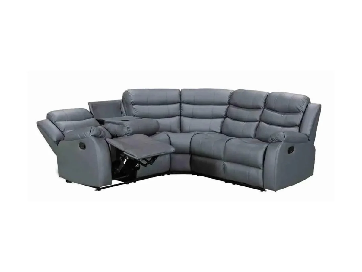 Roma Recliner Corner Sofa Grey Faux Leather - Image 3