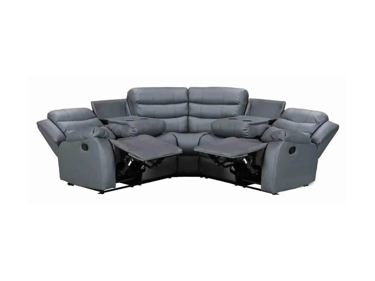 Roma Recliner Corner Sofa Grey Faux Leather - Image 4
