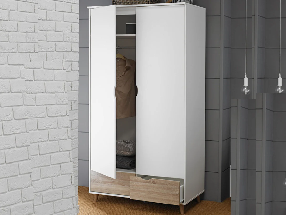 Stockholm 2 Door Wardrobe White Oak - Image 2