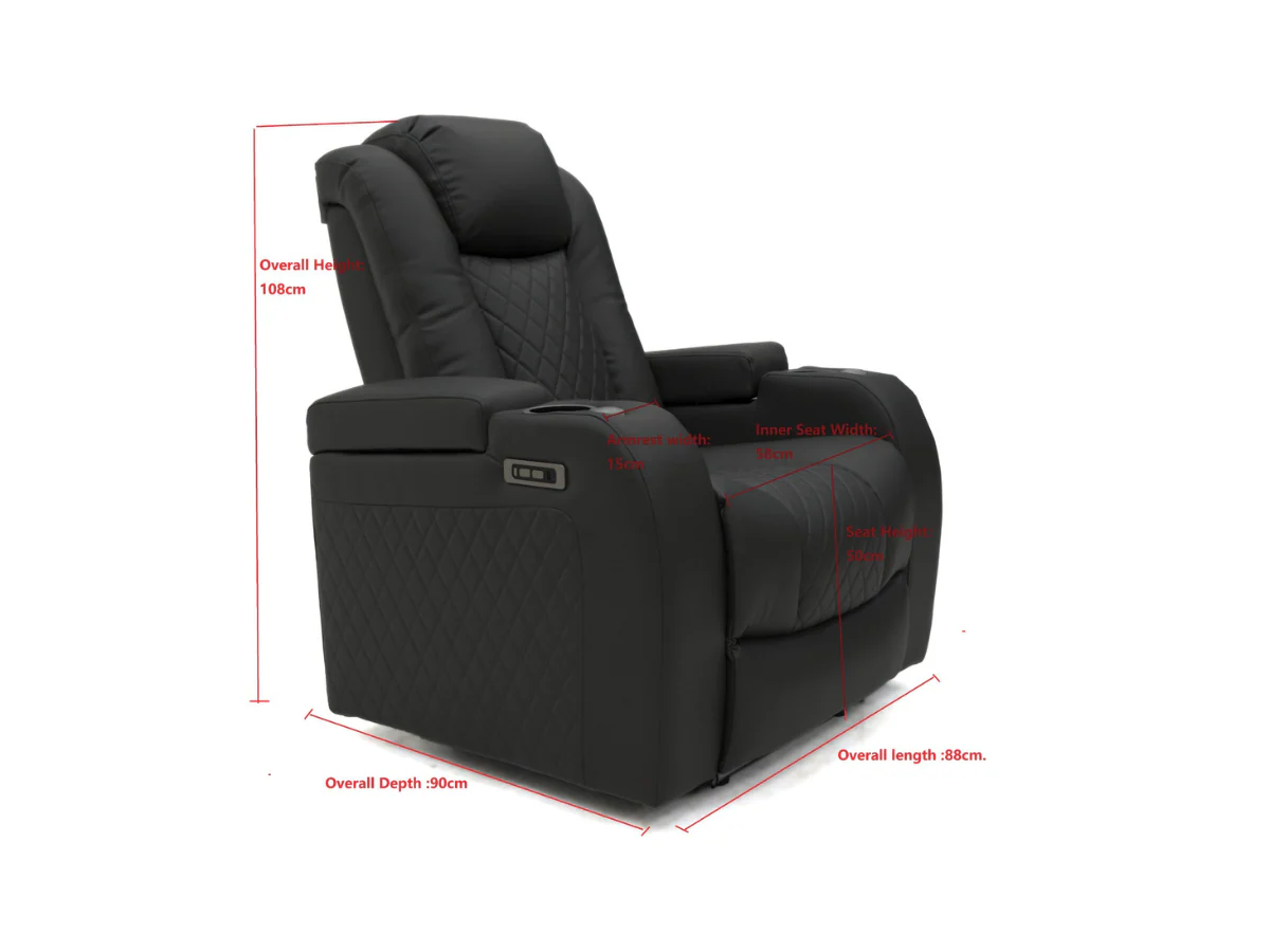 Tech 8 Smart 3+2+1 Electric Recliner Sofa Set Black Aire Leather - Image 15