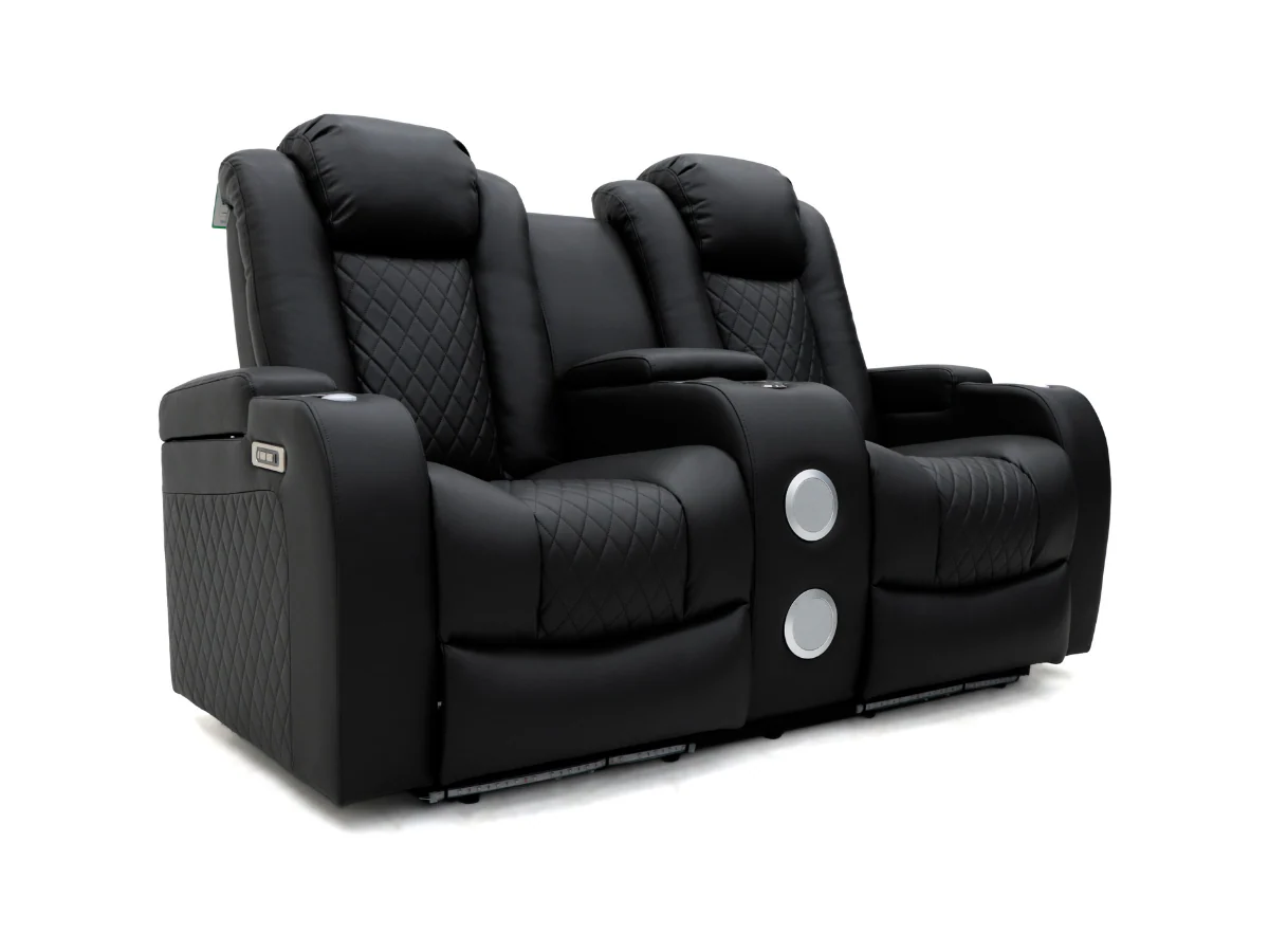 Tech 8 Smart 3+2 Electric Recliner Sofa Set Black Aire Leather - Image 3