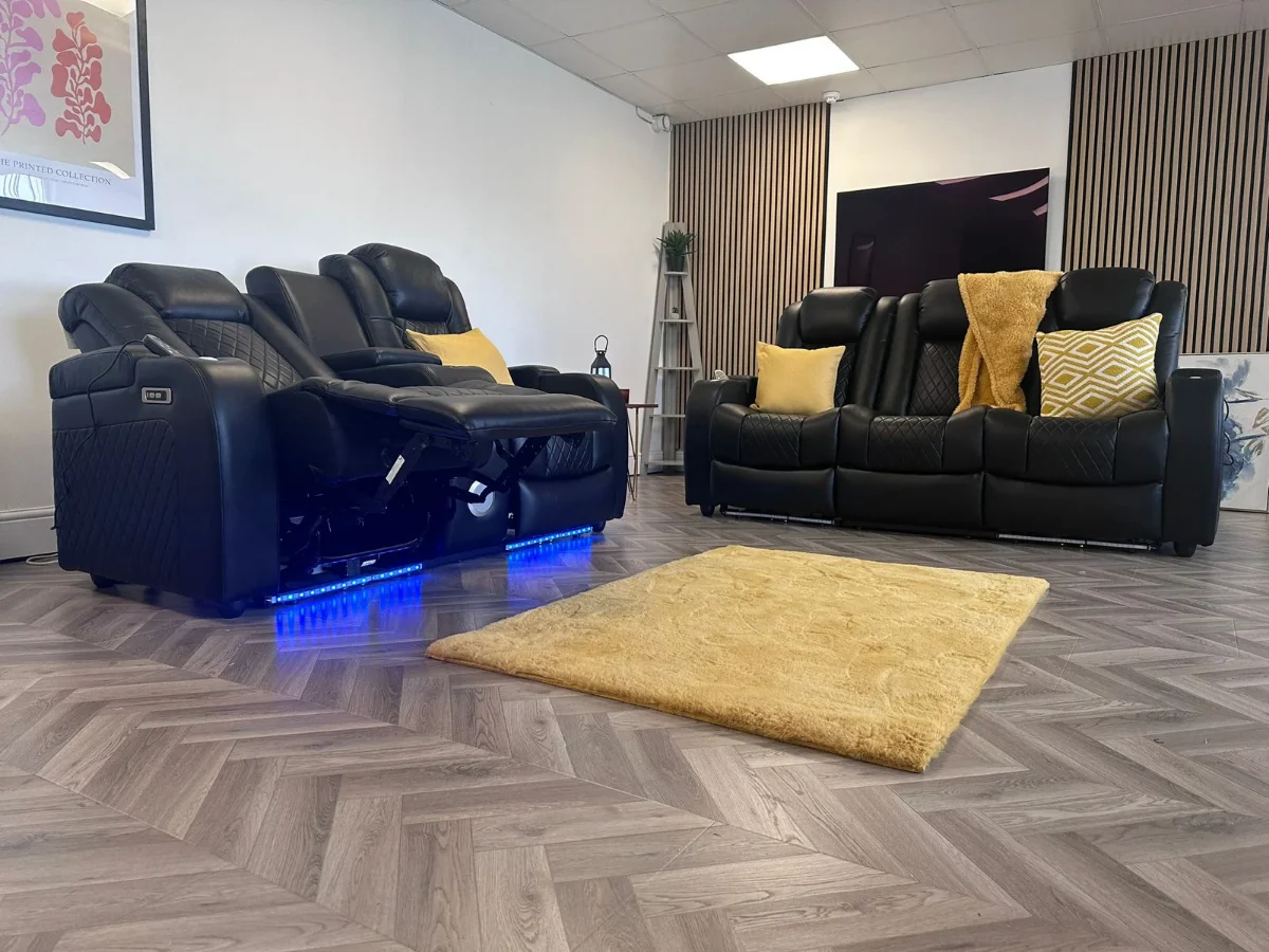 Tech 8 Smart 3+2 Electric Recliner Sofa Set Black Aire Leather - Image 8