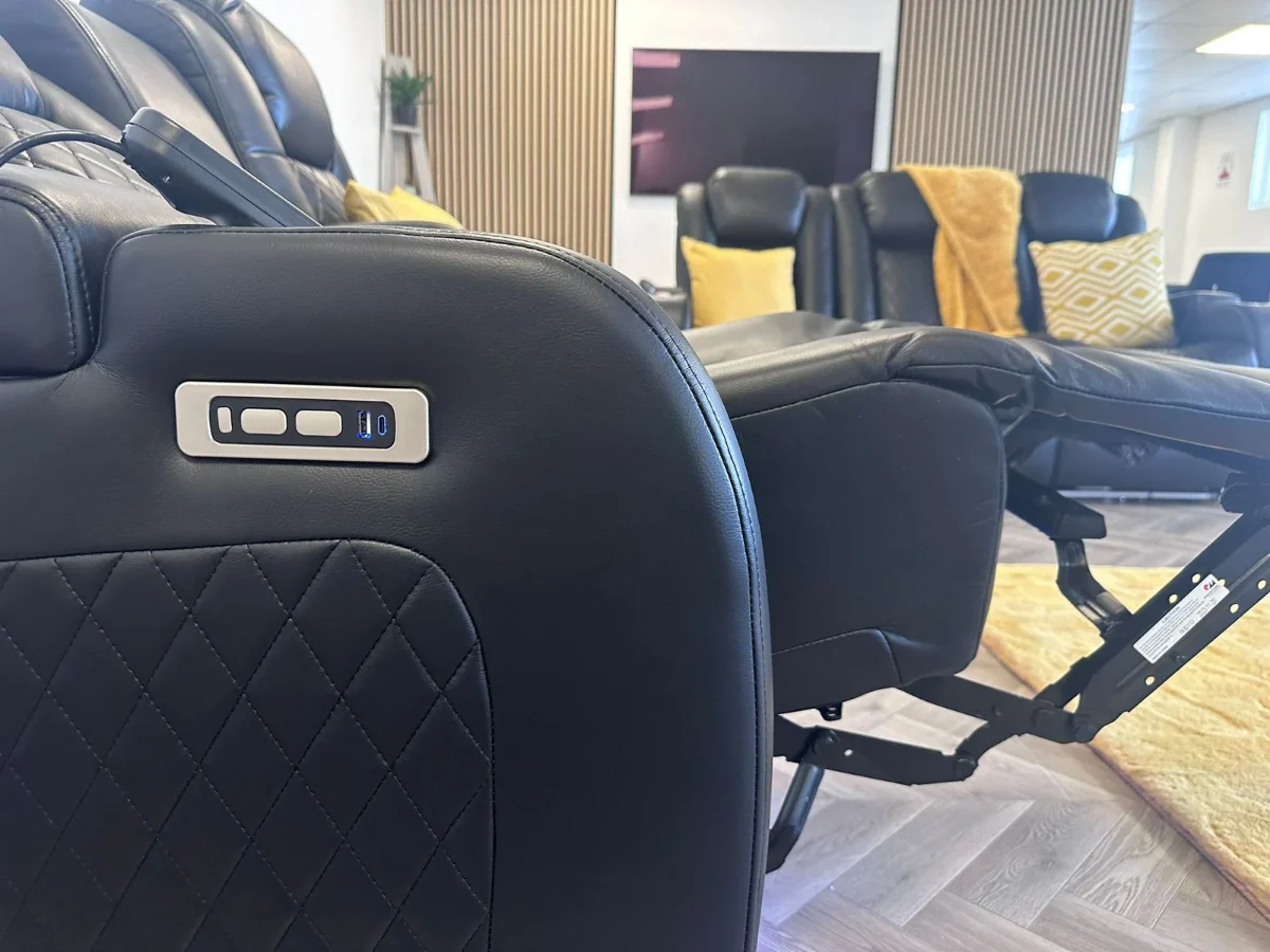 Tech 8 Smart 3+2 Electric Recliner Sofa Set Black Aire Leather - Image 9