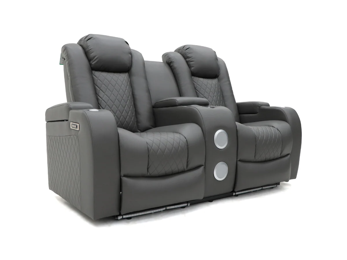 Tech 8 Smart 3+2 Electric Recliner Sofa Set Grey Aire Leather - Image 3