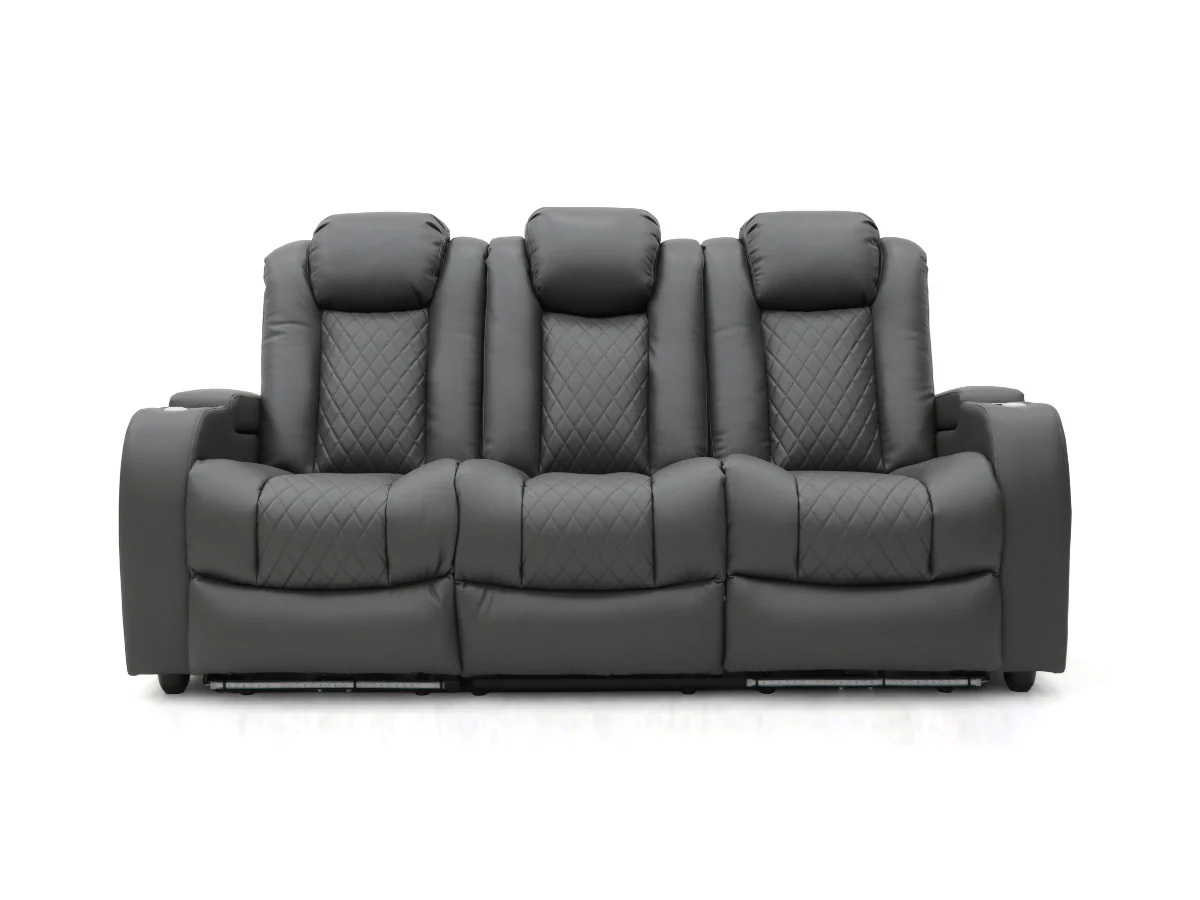 Tech 8 Smart 3+2 Electric Recliner Sofa Set Grey Aire Leather - Image 4