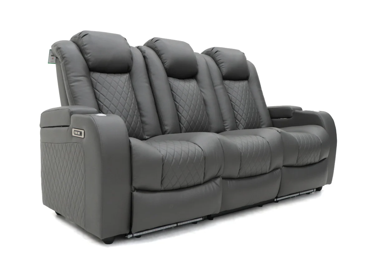 Tech 8 Smart 3+2 Electric Recliner Sofa Set Grey Aire Leather - Image 6