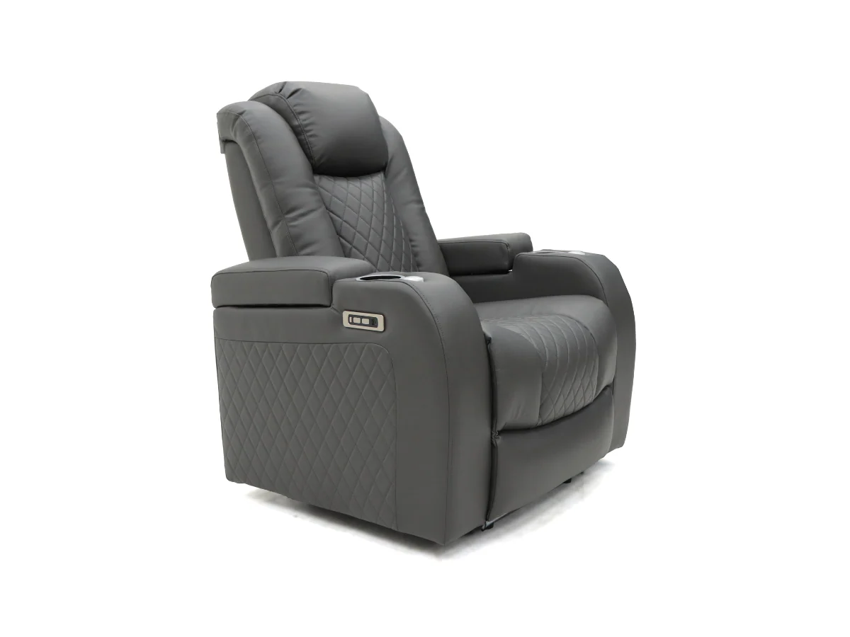 Tech 8 Smart 3+2+1 Electric Recliner Sofa Set Grey Aire Leather - Image 7