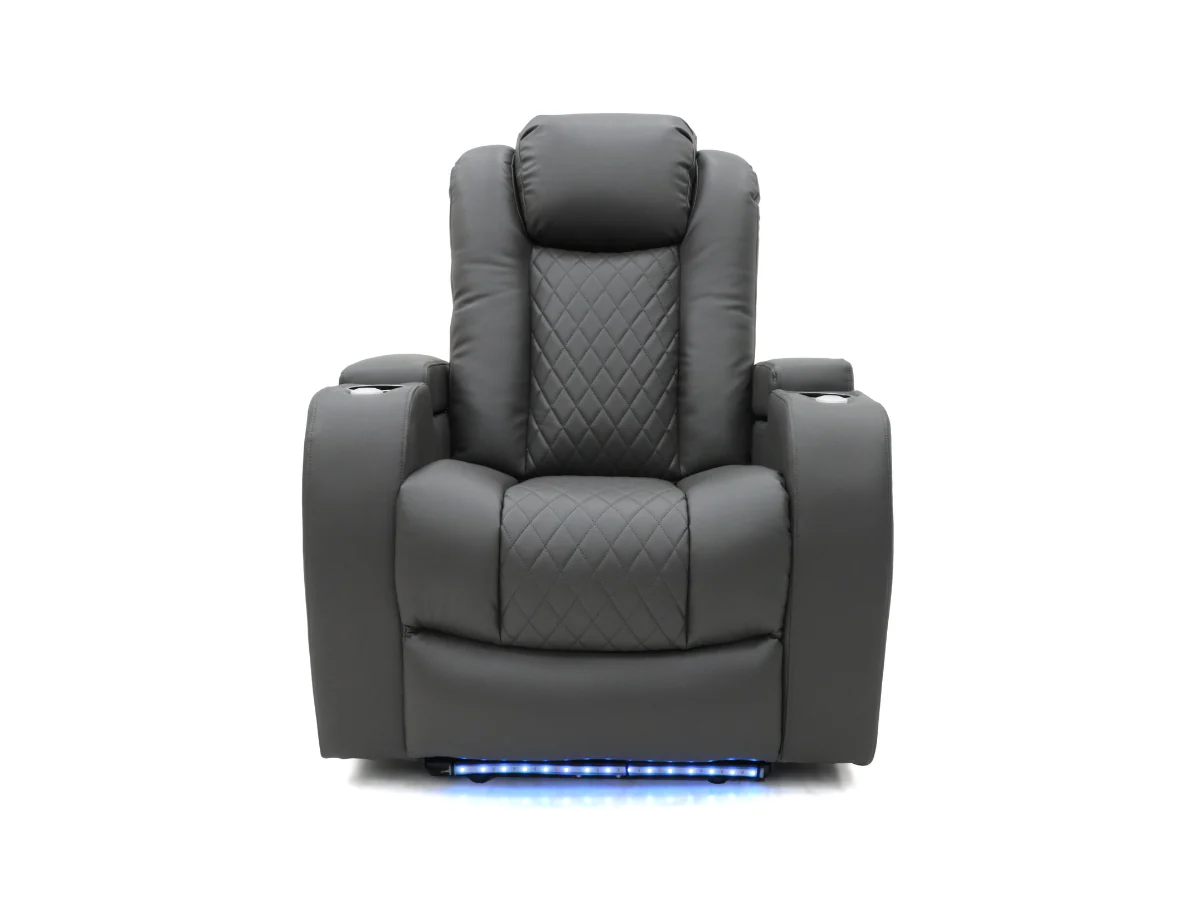 Tech 8 Smart 3+2+1 Electric Recliner Sofa Set Grey Aire Leather - Image 8