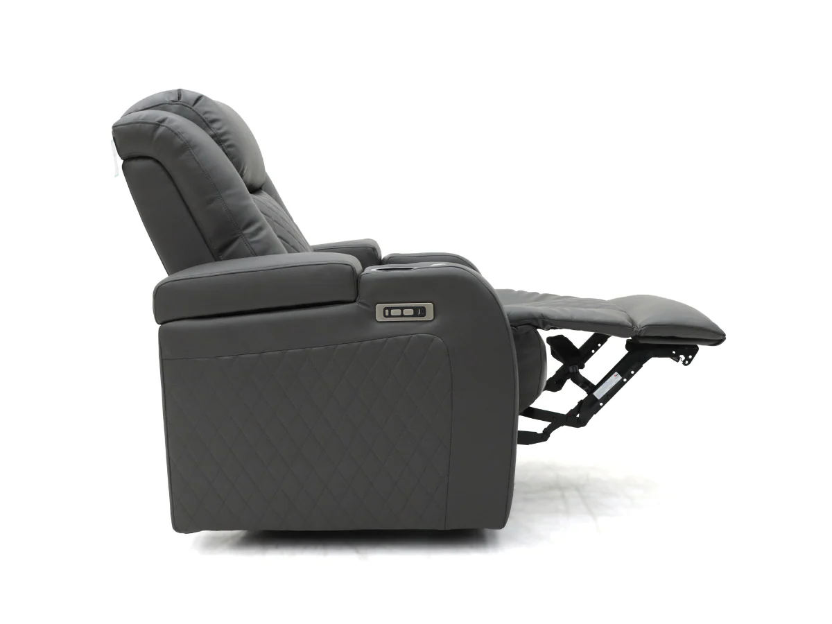 Tech 8 Smart 3+2+1 Electric Recliner Sofa Set Grey Aire Leather - Image 9