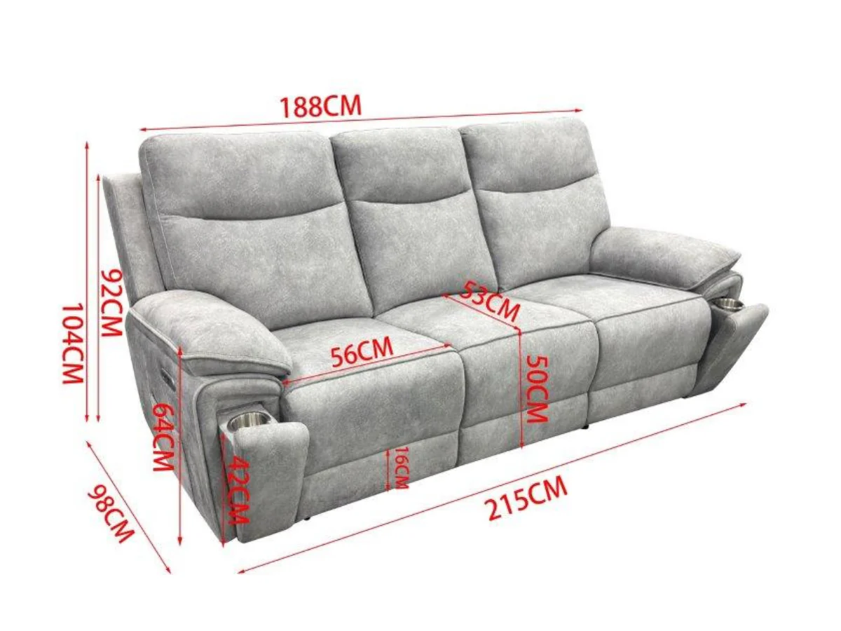 Toronto Grey 3+2 Electric Recliner Sofa Set - Image 5