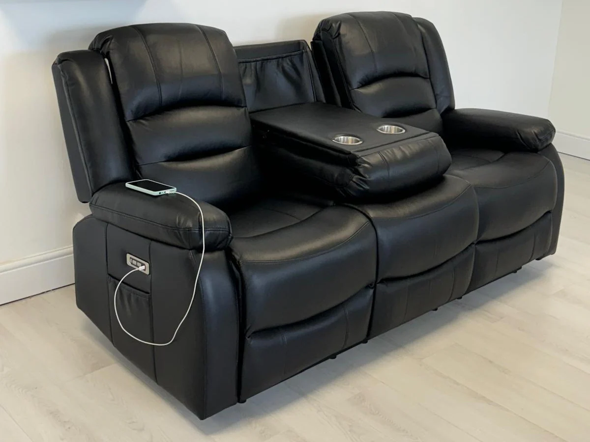 Vinson 3+2 Electric Recliner Sofa Set Black Aire Leather - Image 10