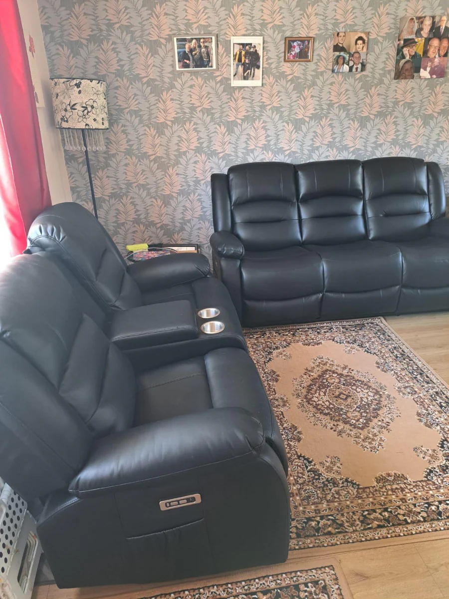Vinson 3+2 Electric Recliner Sofa Set Black Aire Leather - Image 15