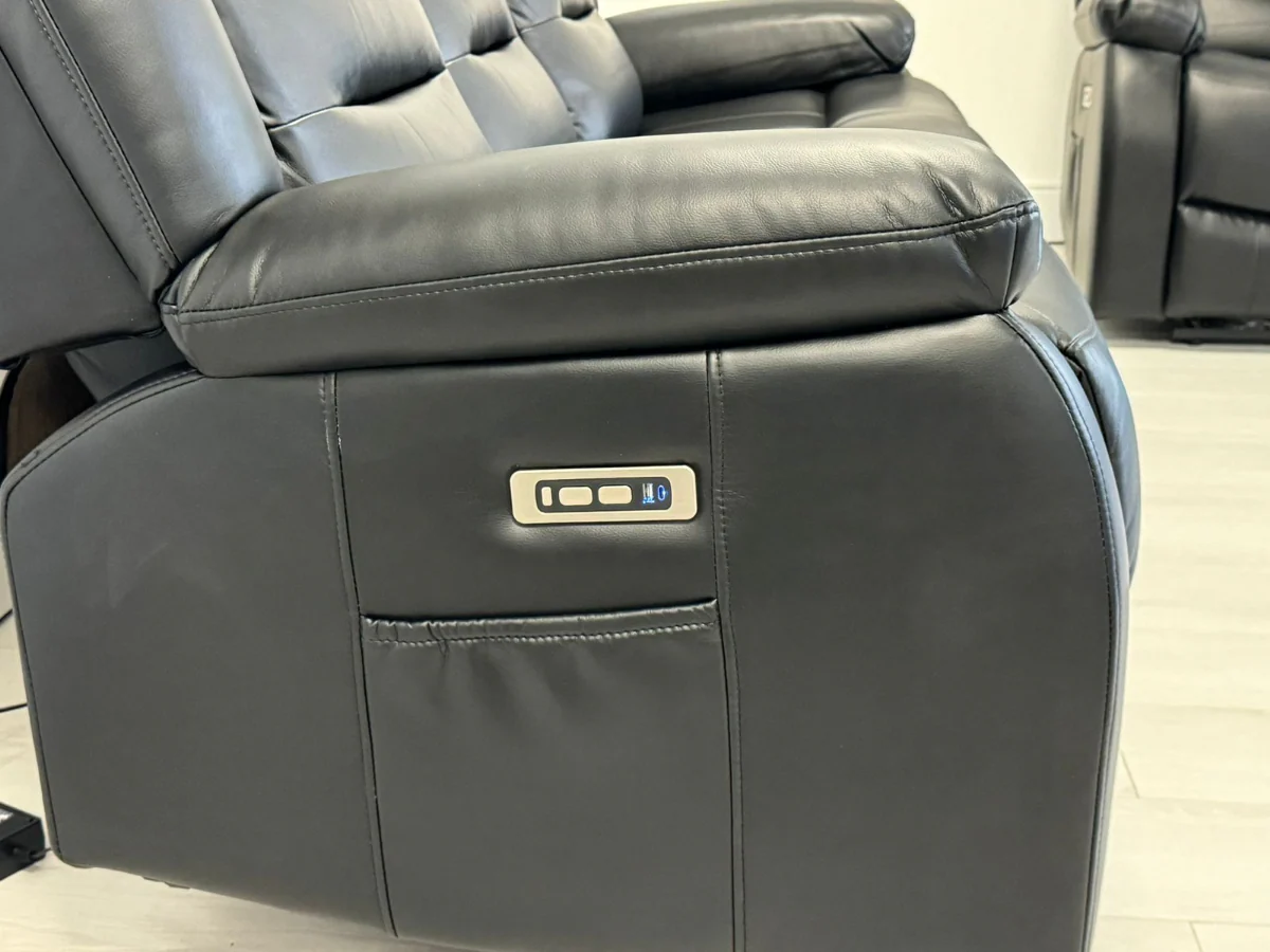Vinson 3 Seater Electric Recliner Sofa Black Aire Leather - Image 10