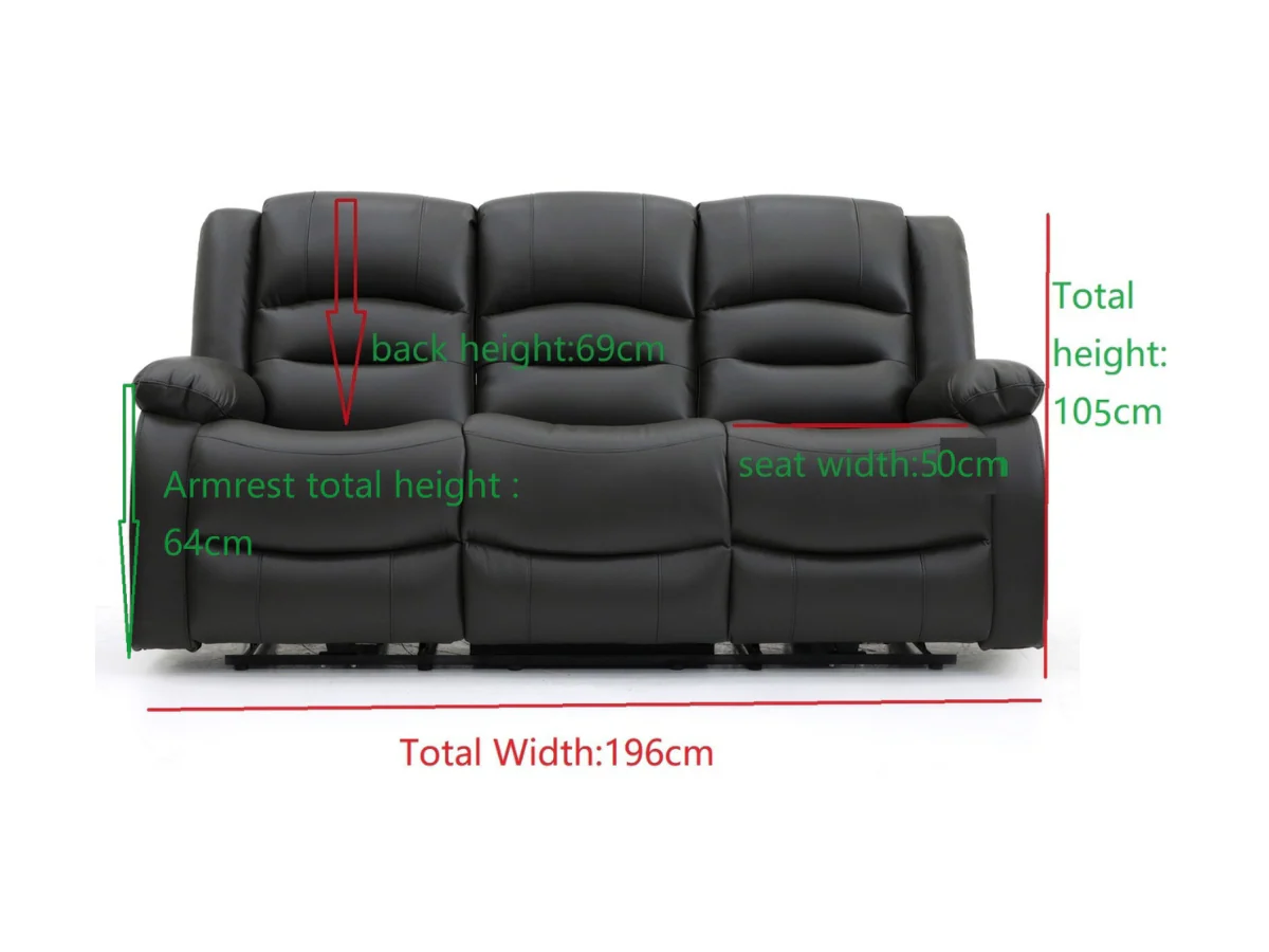Vinson 3 Seater Electric Recliner Sofa Black Aire Leather - Image 4